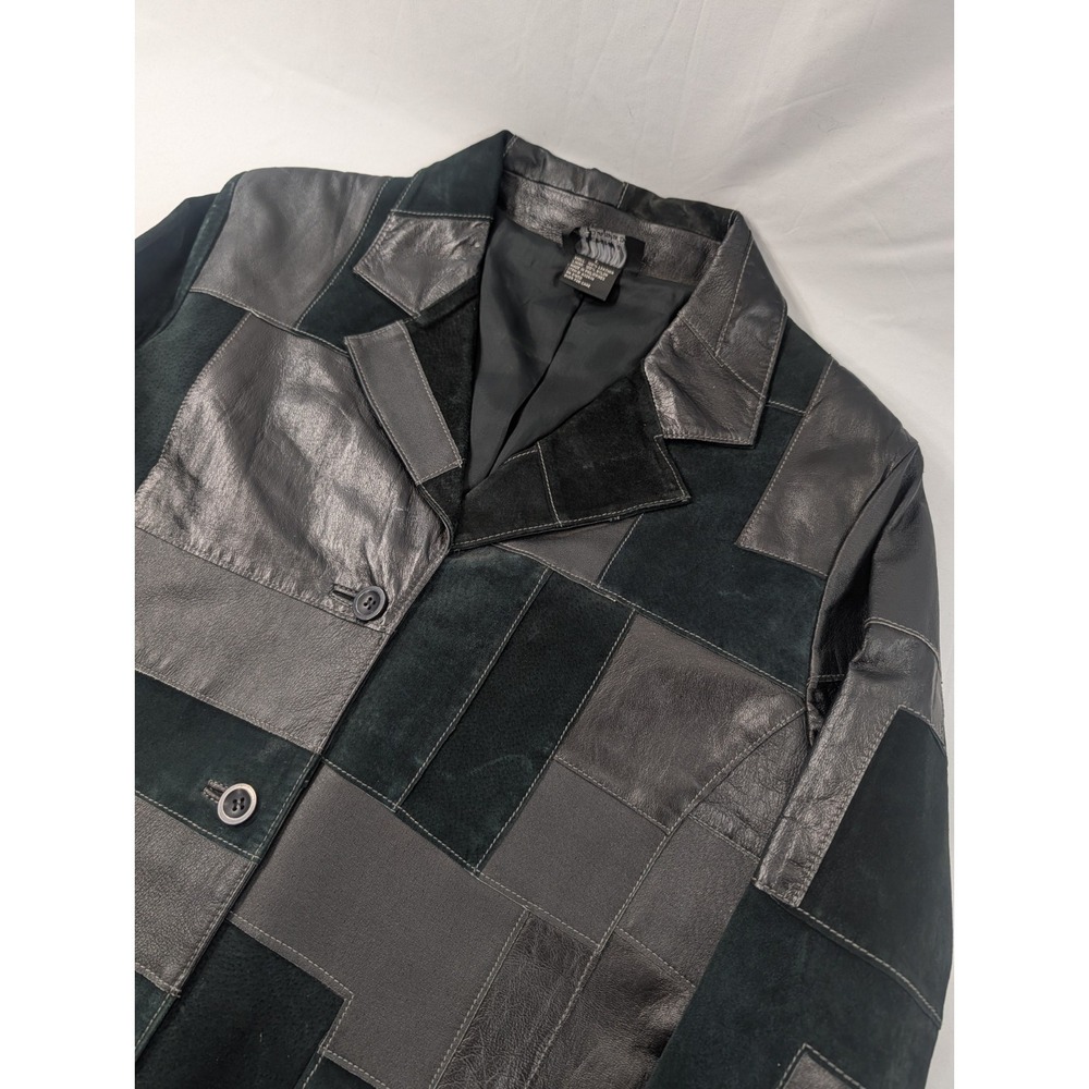 Vintage Dennis by Dennis Basso Patchwork Leather Black Long Jacket Women's Large